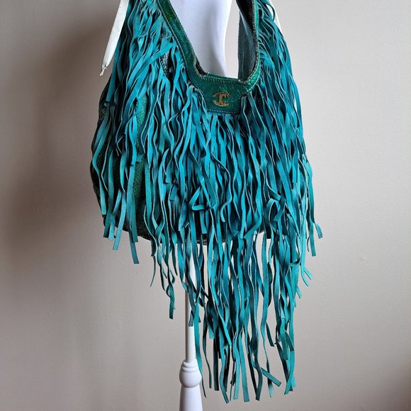 Just Cavalli Women's Python Snake Leather Green/Blue Shoulder Bag - Picture 7 of 16